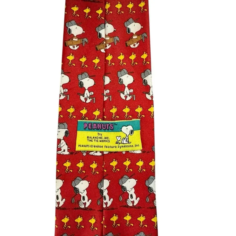 Peanuts By Balancine Snoopy Woodstock Golf Golfing Sports Cartoon Necktie